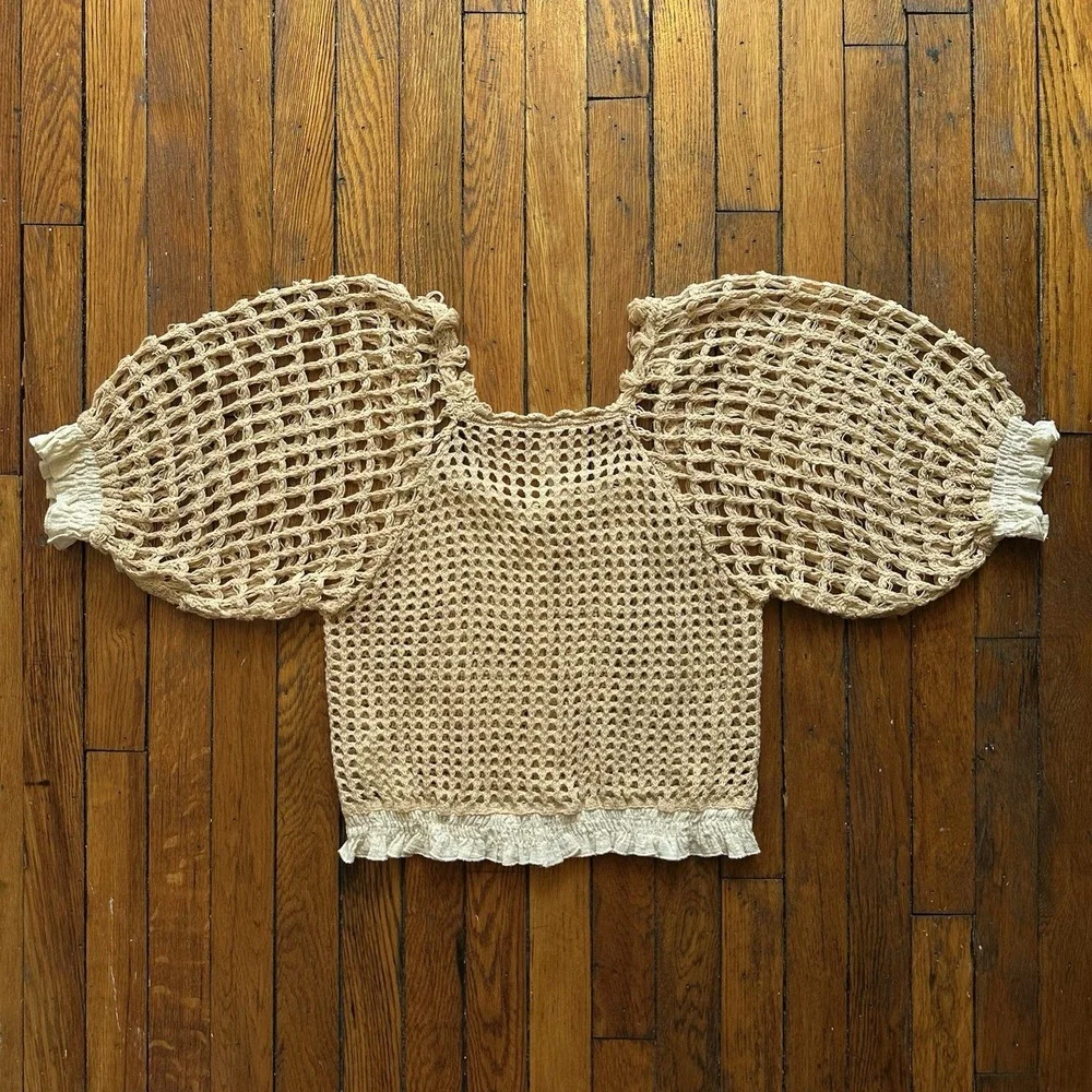 Free People Luisa Cardi Net Balloon Sleeve Top Women S Apricot Illusion Combo